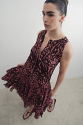 VESTIDO COMPRIDO ESTAMPADO COM FOLHOS